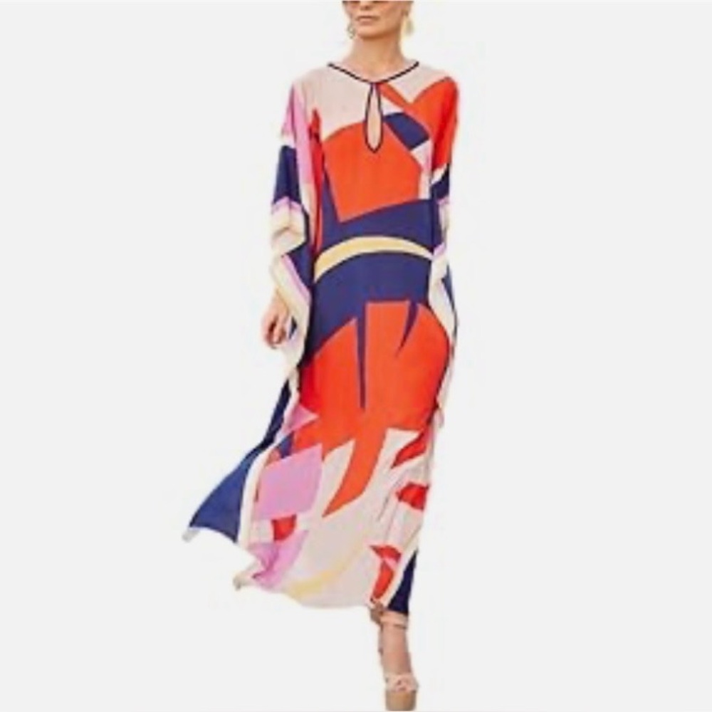Abstract Print Flowing Maxi Dress - Red & Blue